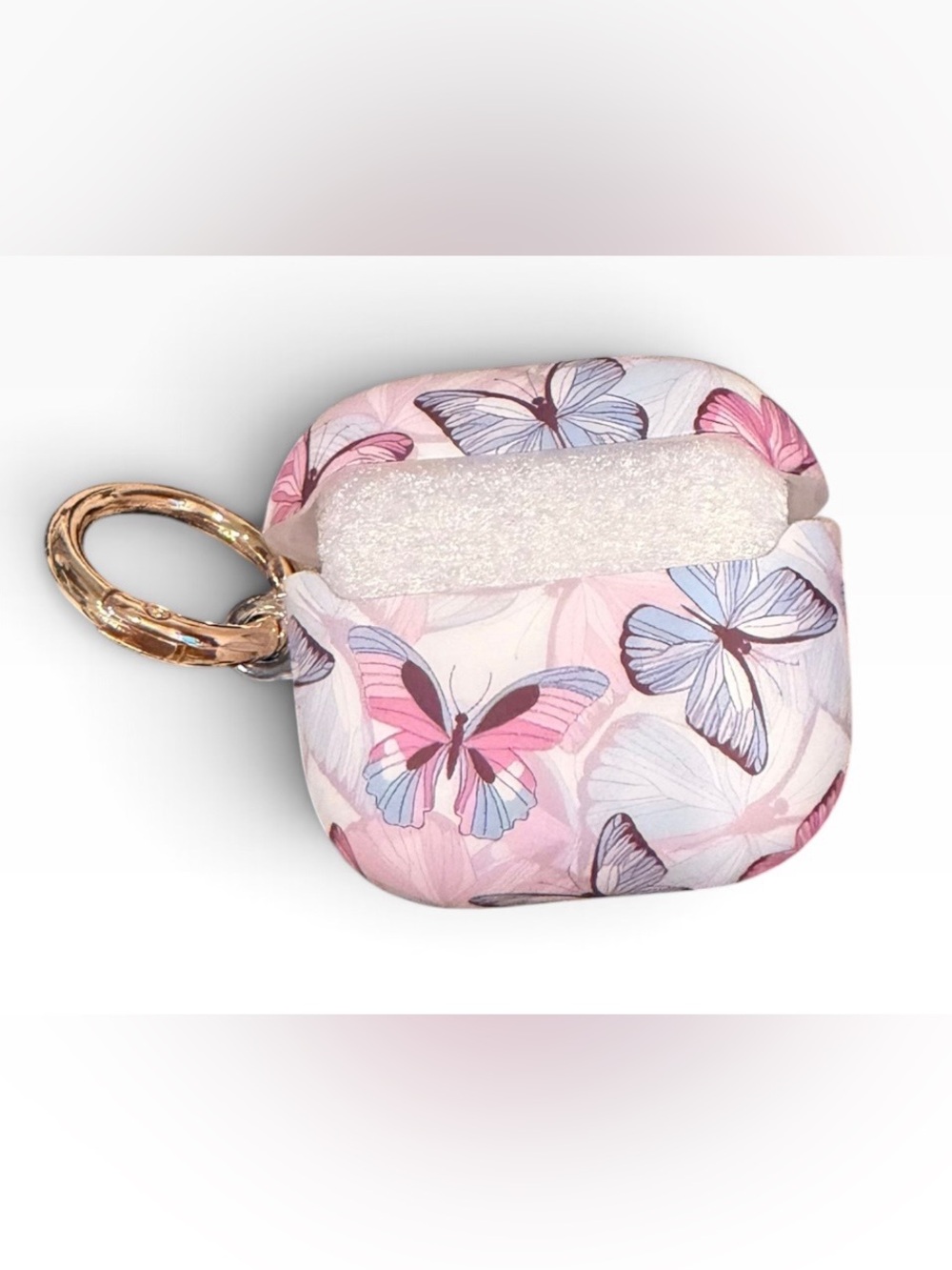 New- Butterfly Print Pink & Blue AirPod Case with Gold Keyring